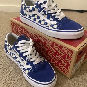 Blue checkered board old school vans